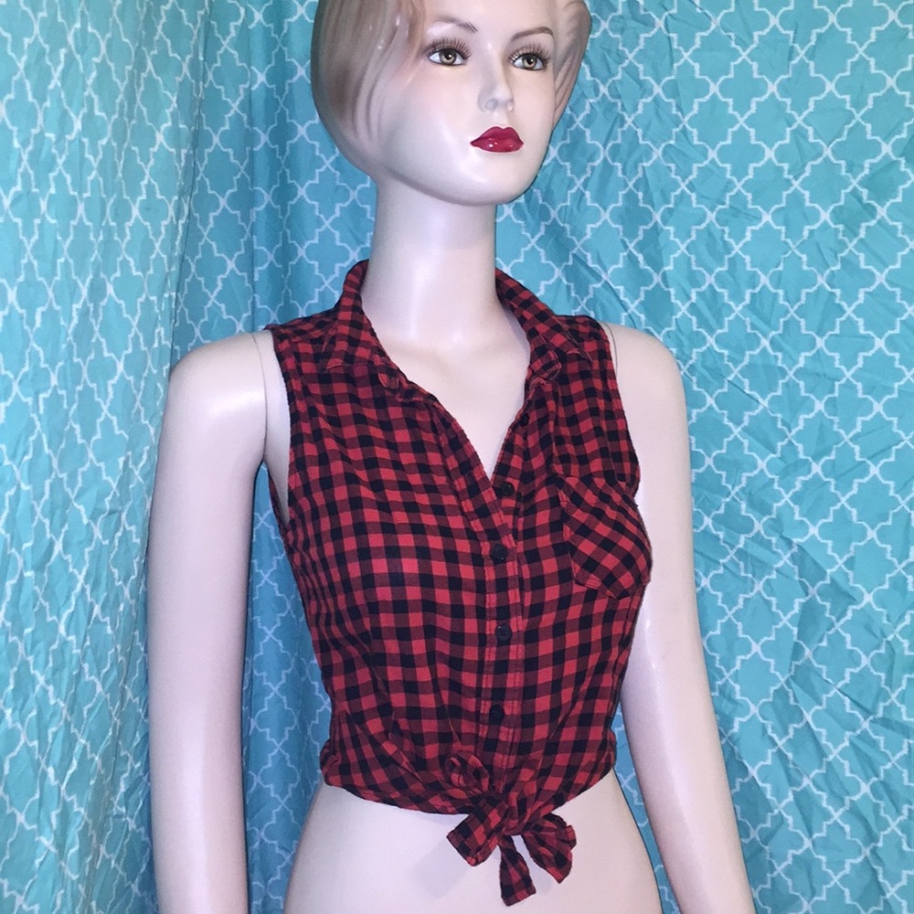 Checkered button up crop top
